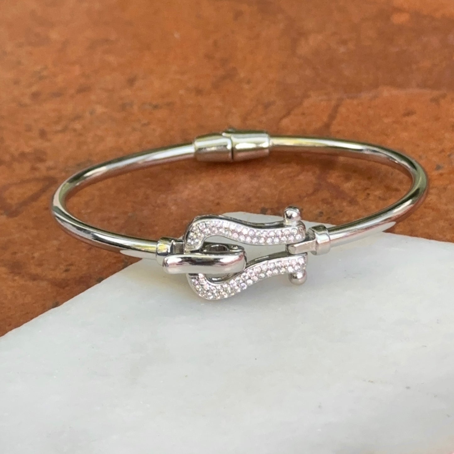 Sterling Silver Diamond Horse Bit Bangle Bracelet