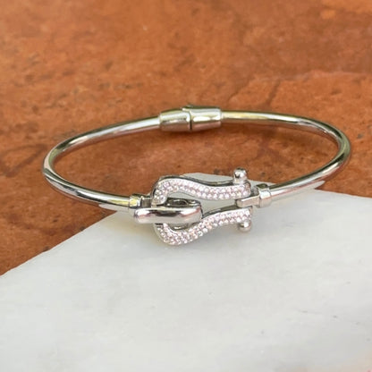 Sterling Silver Diamond Horse Bit Bangle Bracelet