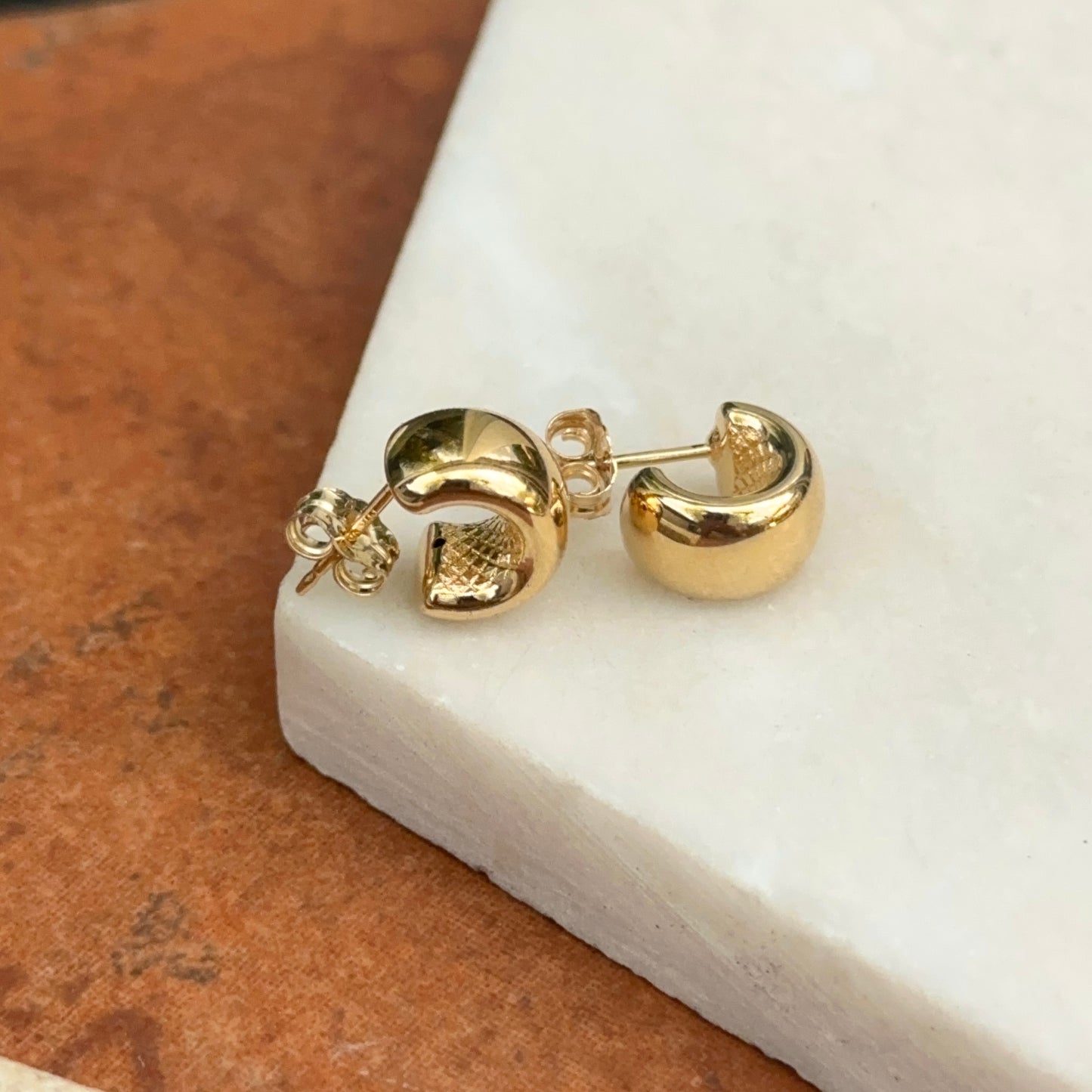 14KT Yellow Gold Rounded Mini C-Hoop Huggie Earrings