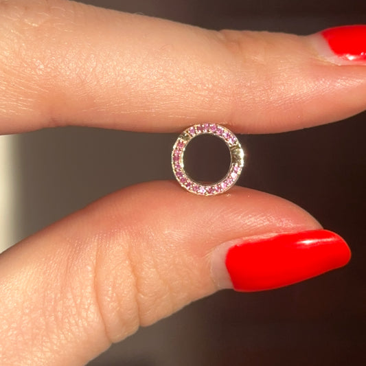 14KT Yellow Gold Pave Ruby Round Pendant Hanger/ Lock / Connecter