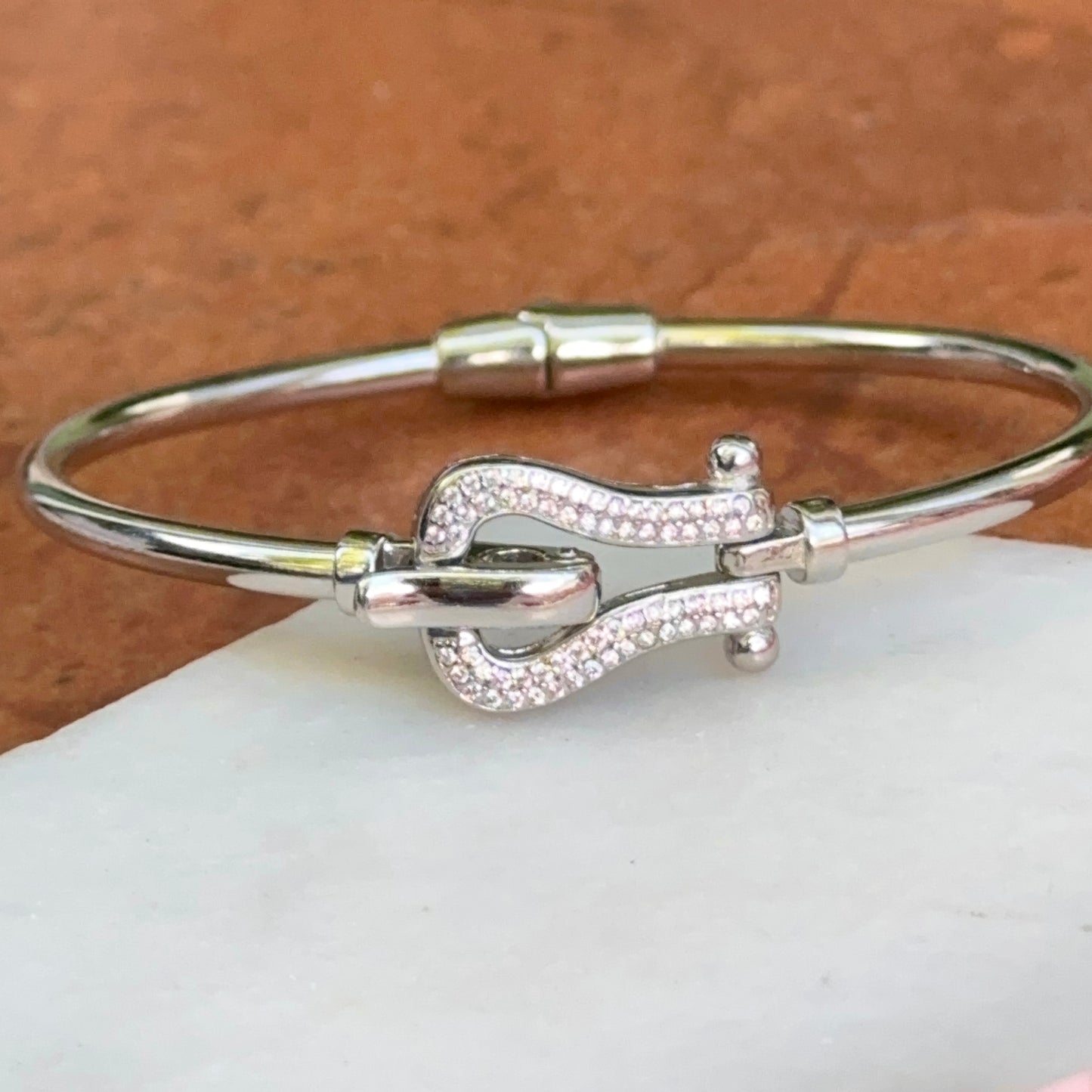Sterling Silver Diamond Horse Bit Bangle Bracelet