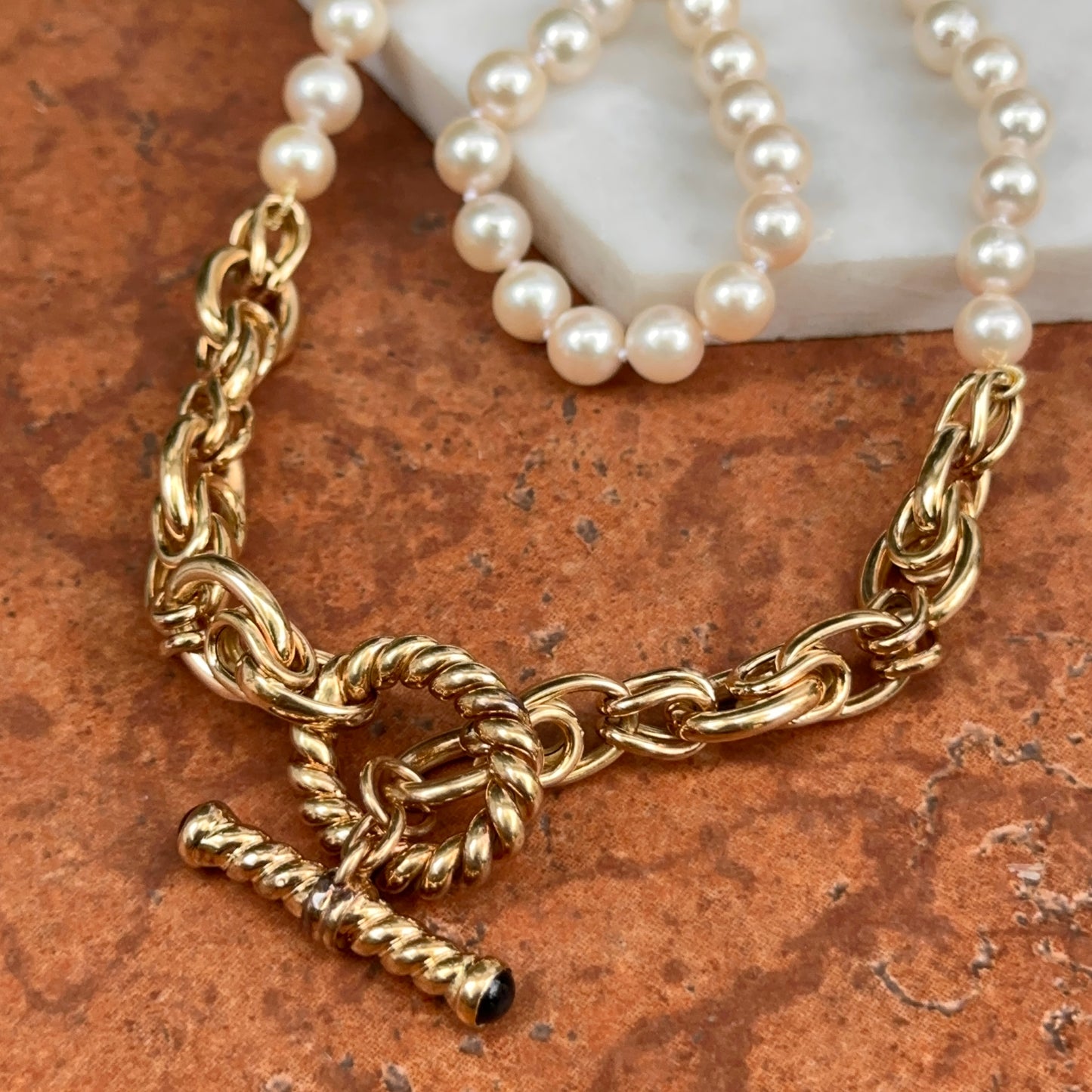 14KT Yellow Gold Pearl Necklace with Toggle Clasp