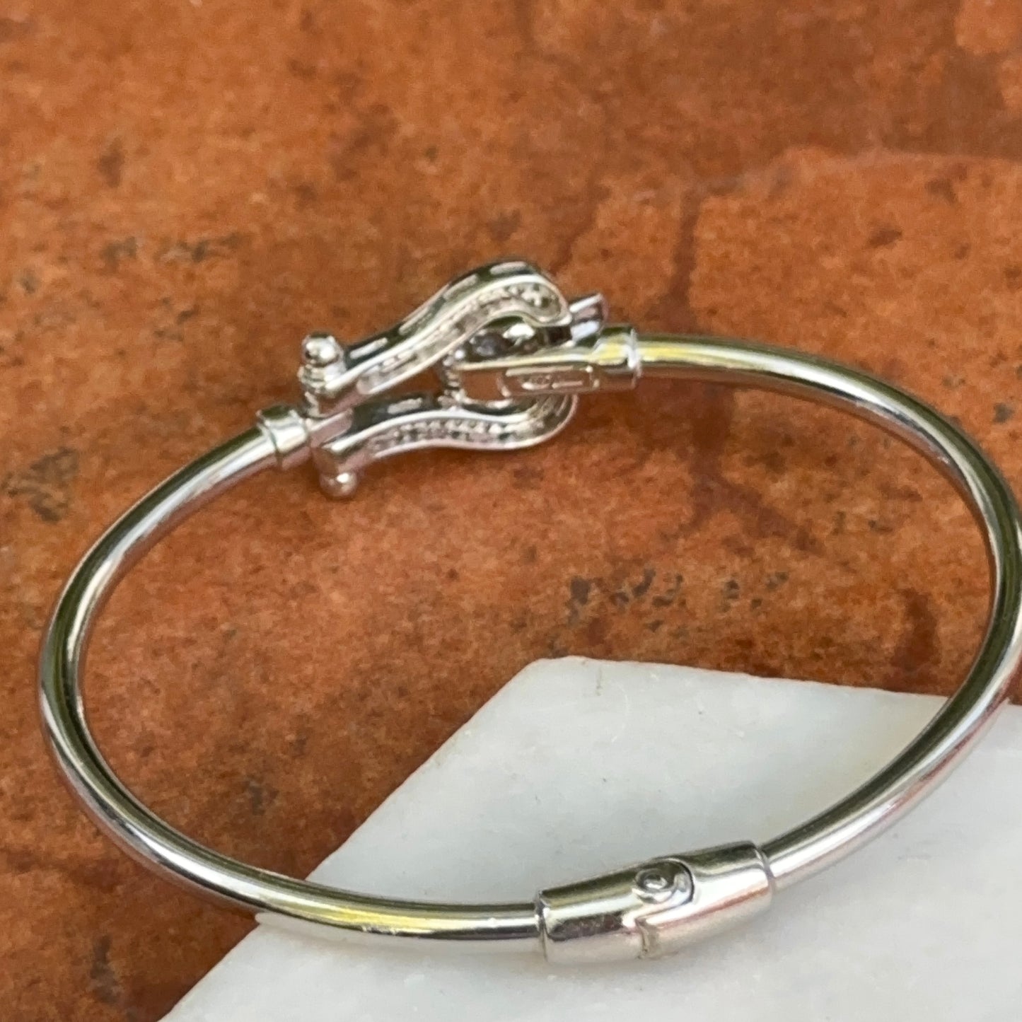 Sterling Silver Diamond Horse Bit Bangle Bracelet