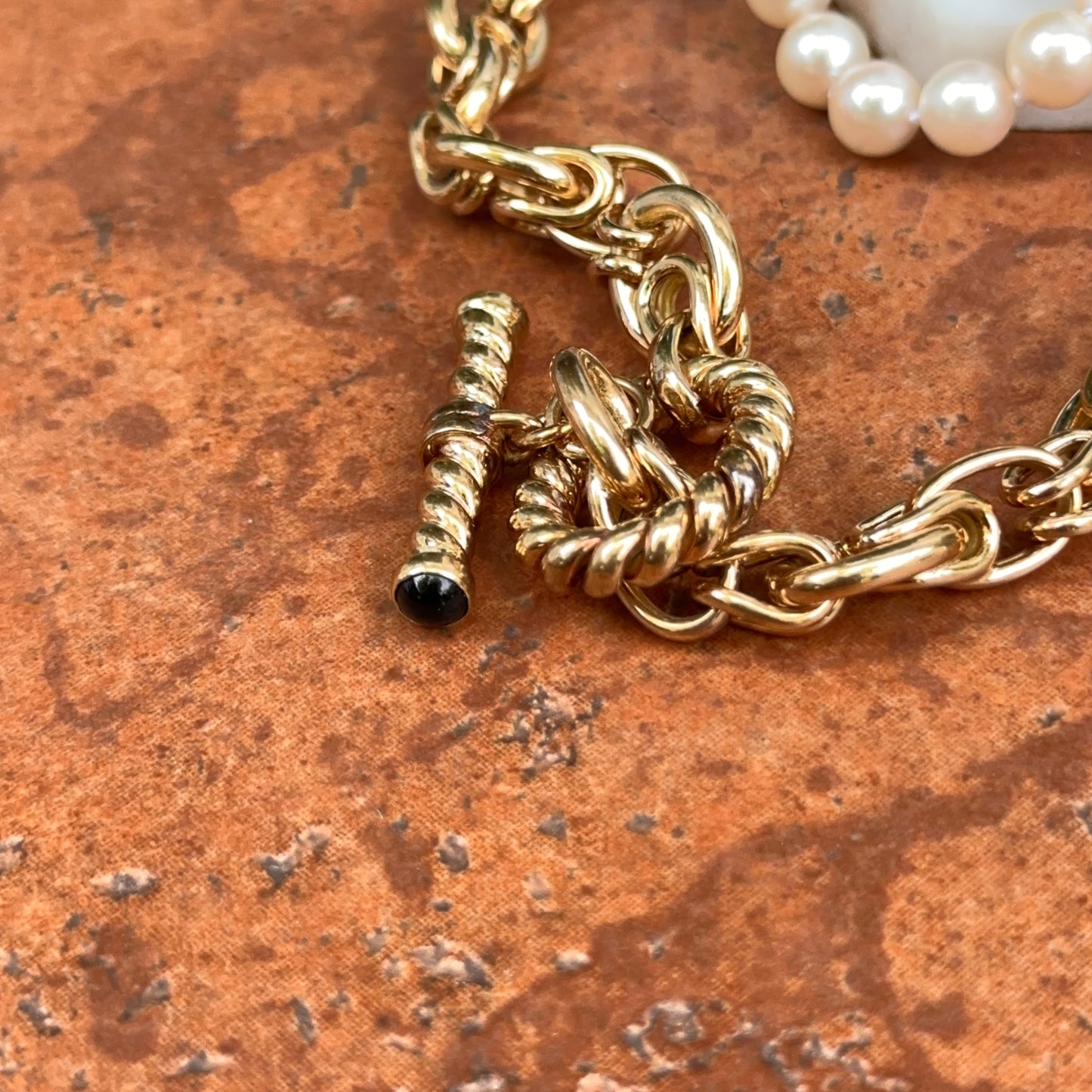 14KT Yellow Gold Pearl Necklace with Toggle Clasp