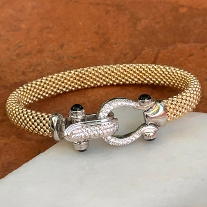 Gold-Plated Diamond Horse Bit Popcorn Mesh Bangle Bracelet
