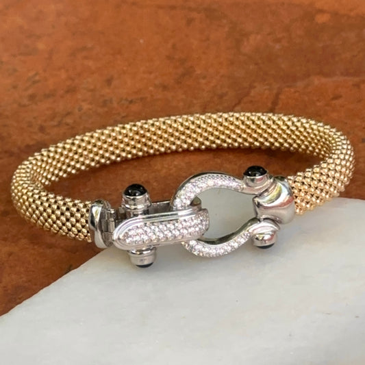 Gold-Plated Diamond Horse Bit Popcorn Mesh Bangle Bracelet