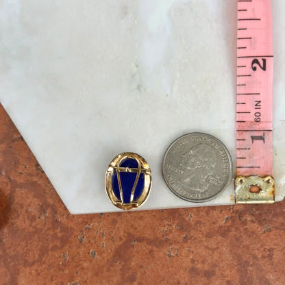 Estate 14KT Yellow Gold Oval Rope Bezeled Blue Lapis Omega Earrings