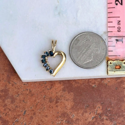 Estate 10KT Yellow Gold Marquise Blue Sapphire Heart Pendant