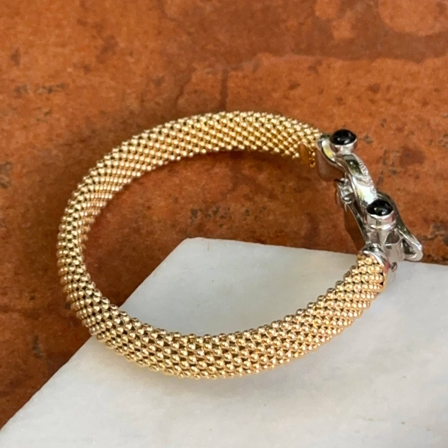 Gold-Plated Diamond Horse Bit Popcorn Mesh Bangle Bracelet