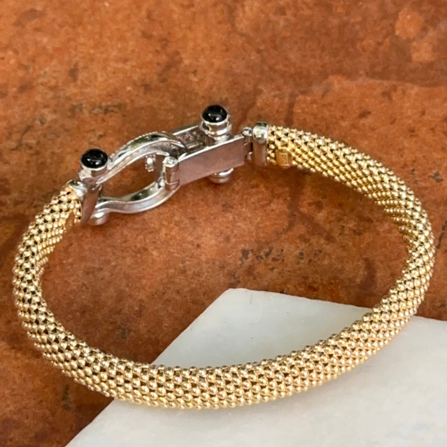 Gold-Plated Diamond Horse Bit Popcorn Mesh Bangle Bracelet