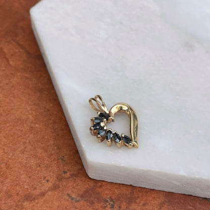 Estate 10KT Yellow Gold Marquise Blue Sapphire Heart Pendant