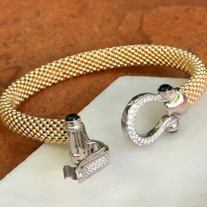 Gold-Plated Diamond Horse Bit Popcorn Mesh Bangle Bracelet