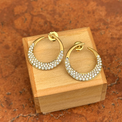 Estate Carelle 18KT Yellow Gold Matte Pave Diamond Circle Post Earrings