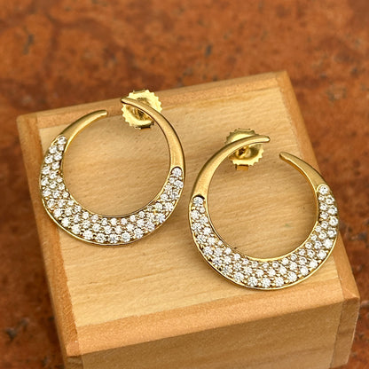 Estate Carelle 18KT Yellow Gold Matte Pave Diamond Circle Post Earrings