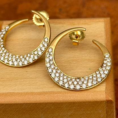 Estate Carelle 18KT Yellow Gold Matte Pave Diamond Circle Post Earrings