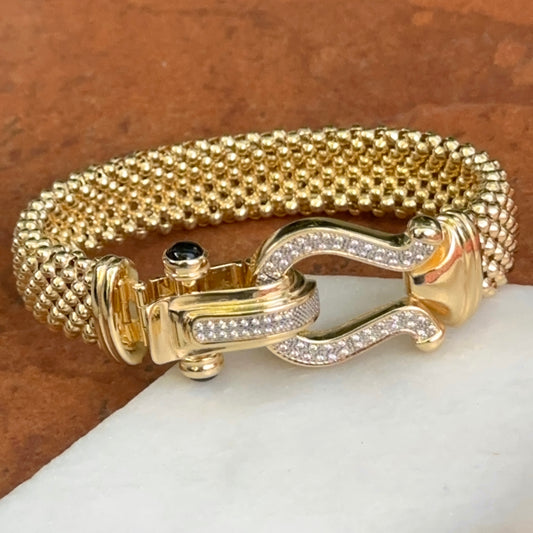 Gold-Plated Popcorn Mesh Onyx + Diamond Bangle Bracelet