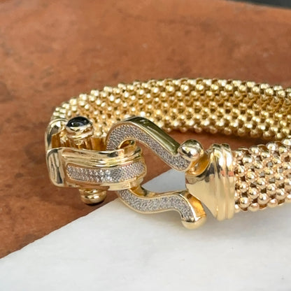 Gold-Plated Popcorn Mesh Onyx + Diamond Bangle Bracelet