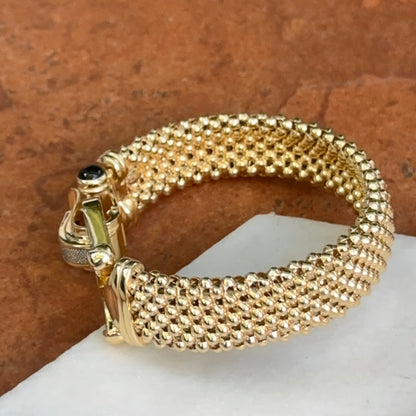 Gold-Plated Popcorn Mesh Onyx + Diamond Bangle Bracelet