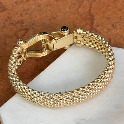 Gold-Plated Popcorn Mesh Onyx + Diamond Bangle Bracelet