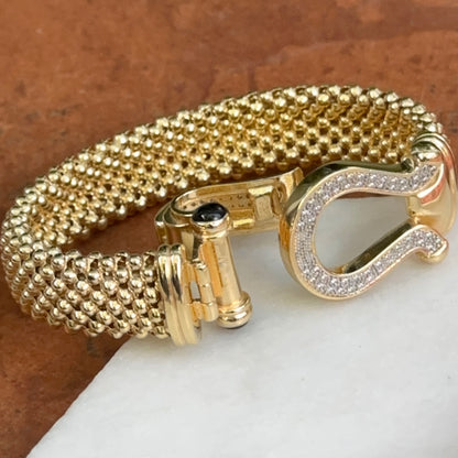 Gold-Plated Popcorn Mesh Onyx + Diamond Bangle Bracelet