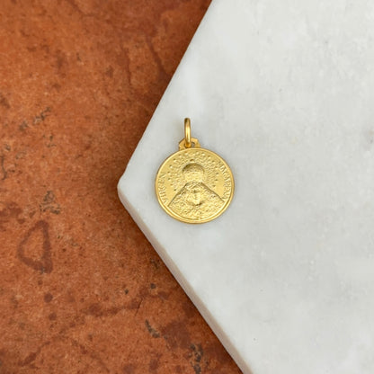 14KT Yellow Gold Virgin of Hope of Macarena Matte Round Medal Pendant 18mm