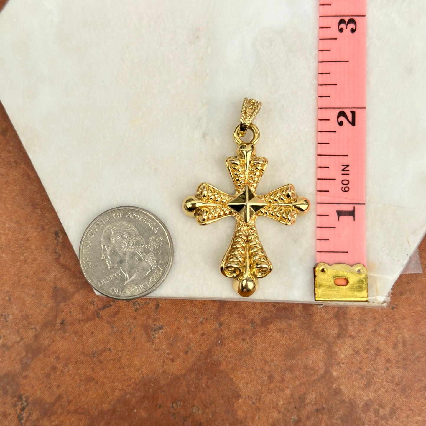 Estate 14KT Yellow Gold Raised Byzantine Cross Pendant