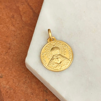14KT Yellow Gold Virgin of Hope of Macarena Matte Round Medal Pendant 18mm