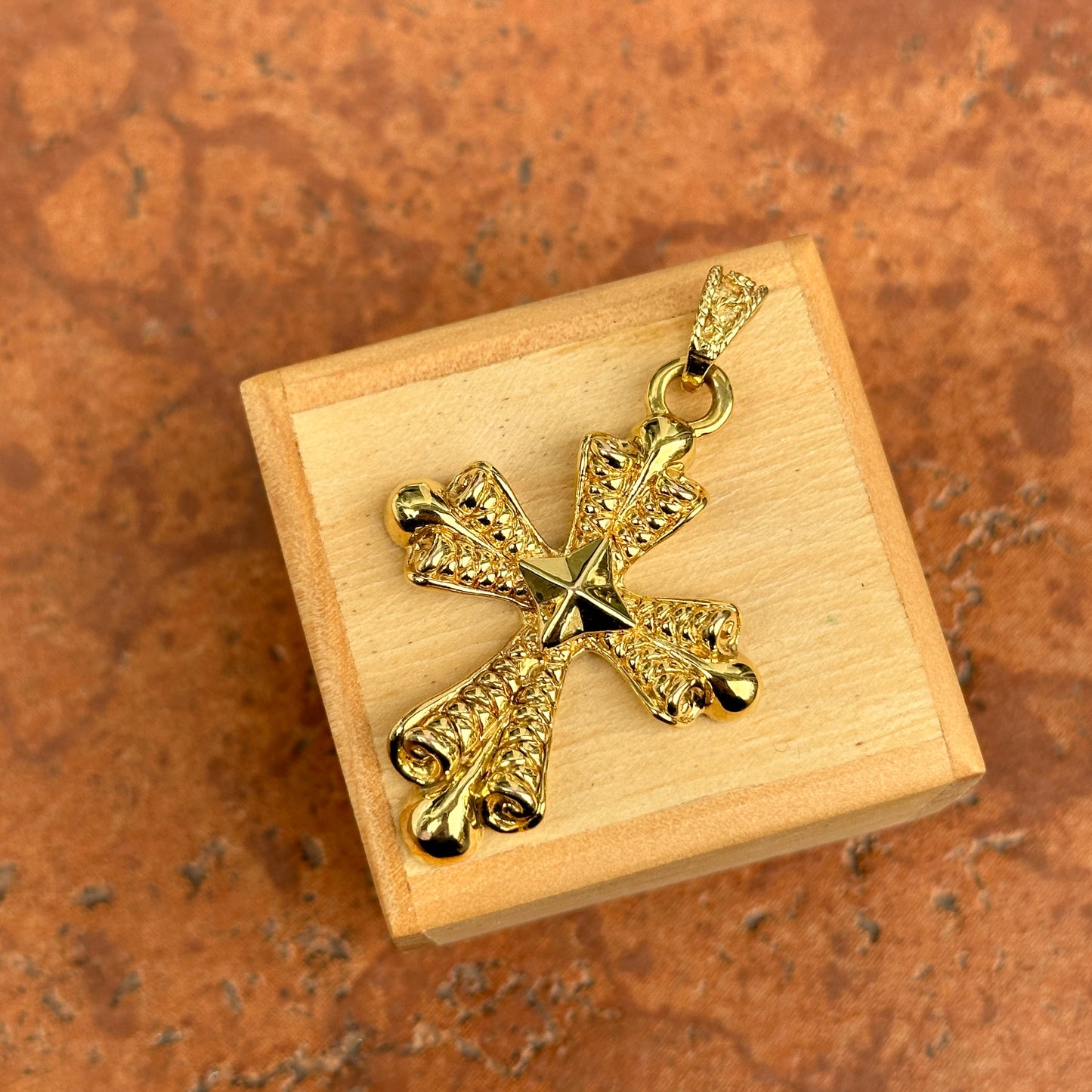 Estate 14KT Yellow Gold Raised Byzantine Cross Pendant