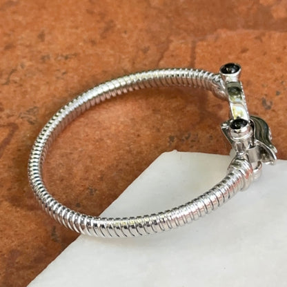 Sterling Silver Ribbed Diamond + Onyx Horse Bit Bangle Bracelet