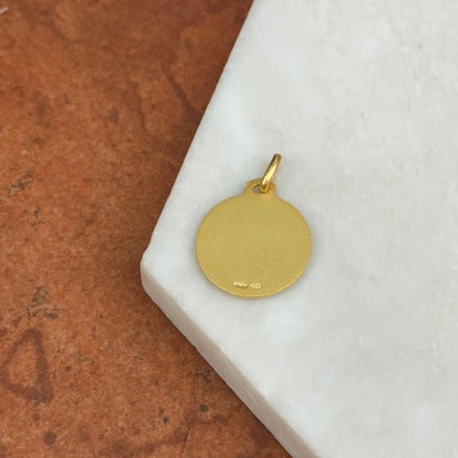 14KT Yellow Gold Virgin of Hope of Macarena Matte Round Medal Pendant 18mm