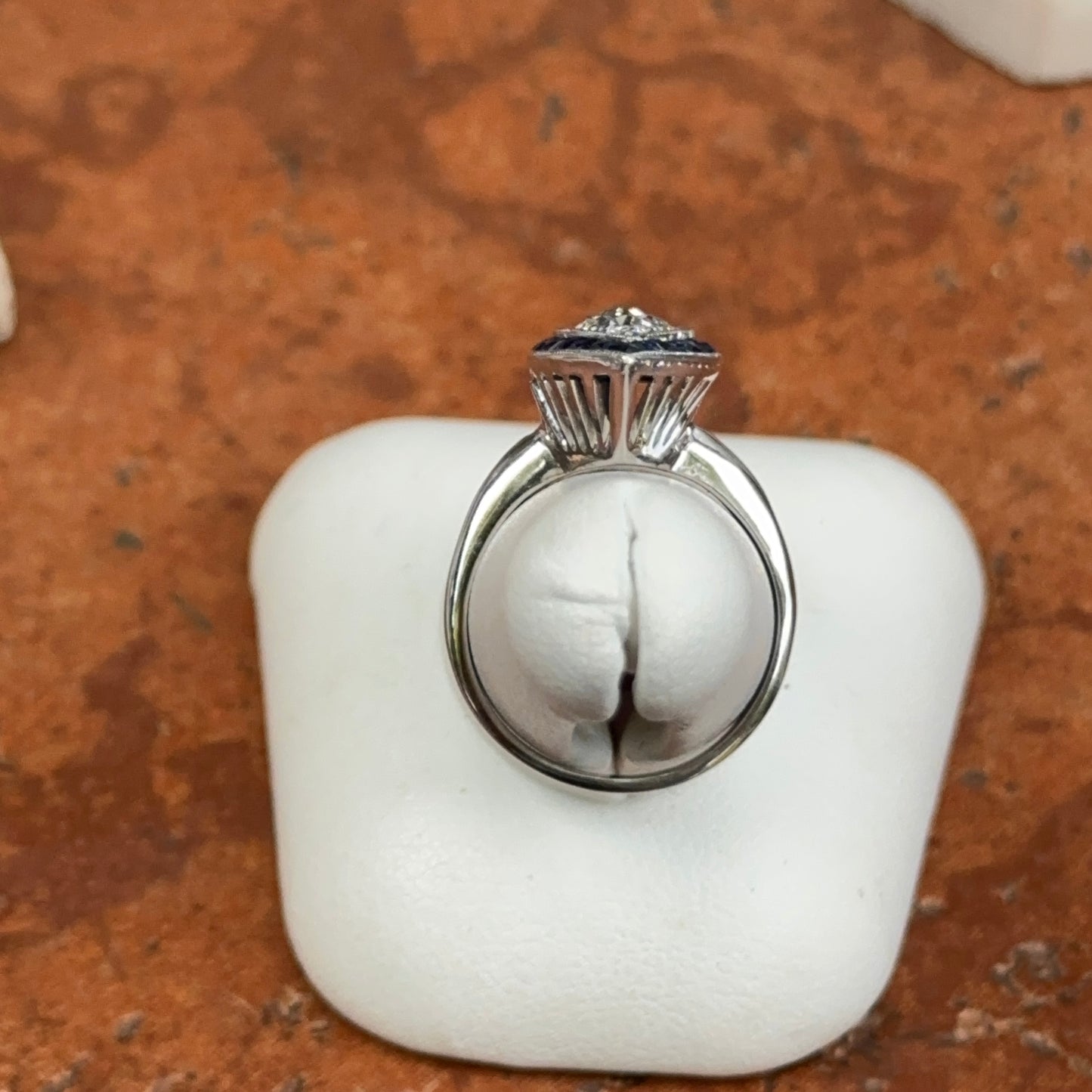 Estate Platinum + 14KT White Gold Diamonds + Sapphires Art Deco Ring