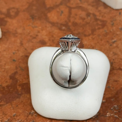 Estate Platinum + 14KT White Gold Diamonds + Sapphires Art Deco Ring