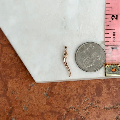 14KT Rose Gold Solid "Cornicello" Corno Italian Horn Pendant Charm 26mm