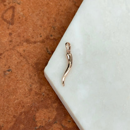 14KT Rose Gold Solid "Cornicello" Corno Italian Horn Pendant Charm 26mm