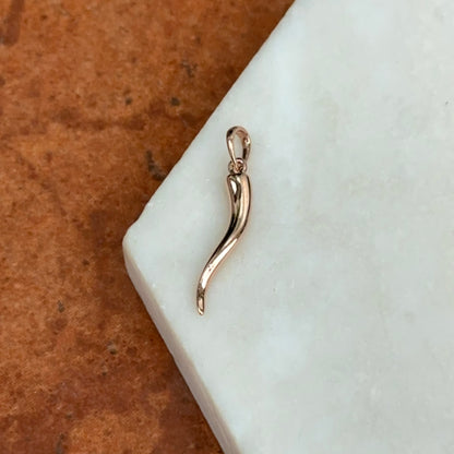 14KT Rose Gold Solid "Cornicello" Corno Italian Horn Pendant Charm 26mm
