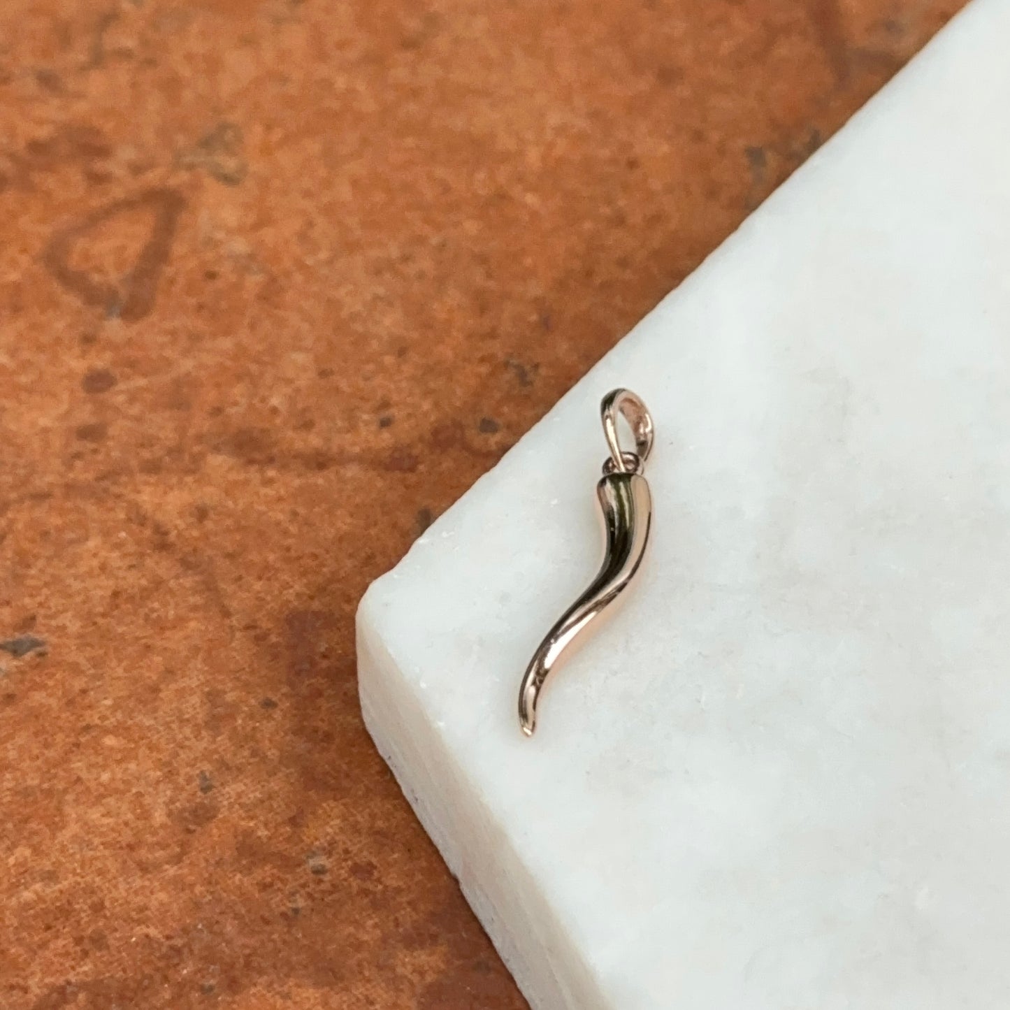 14KT Rose Gold Solid "Cornicello" Corno Italian Horn Pendant Charm 26mm