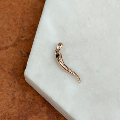 14KT Rose Gold Solid "Cornicello" Corno Italian Horn Pendant Charm 26mm
