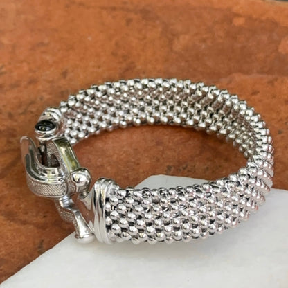 Sterling Silver Mesh Popcorn Horse Bit Diamond + Onyx Bracelet
