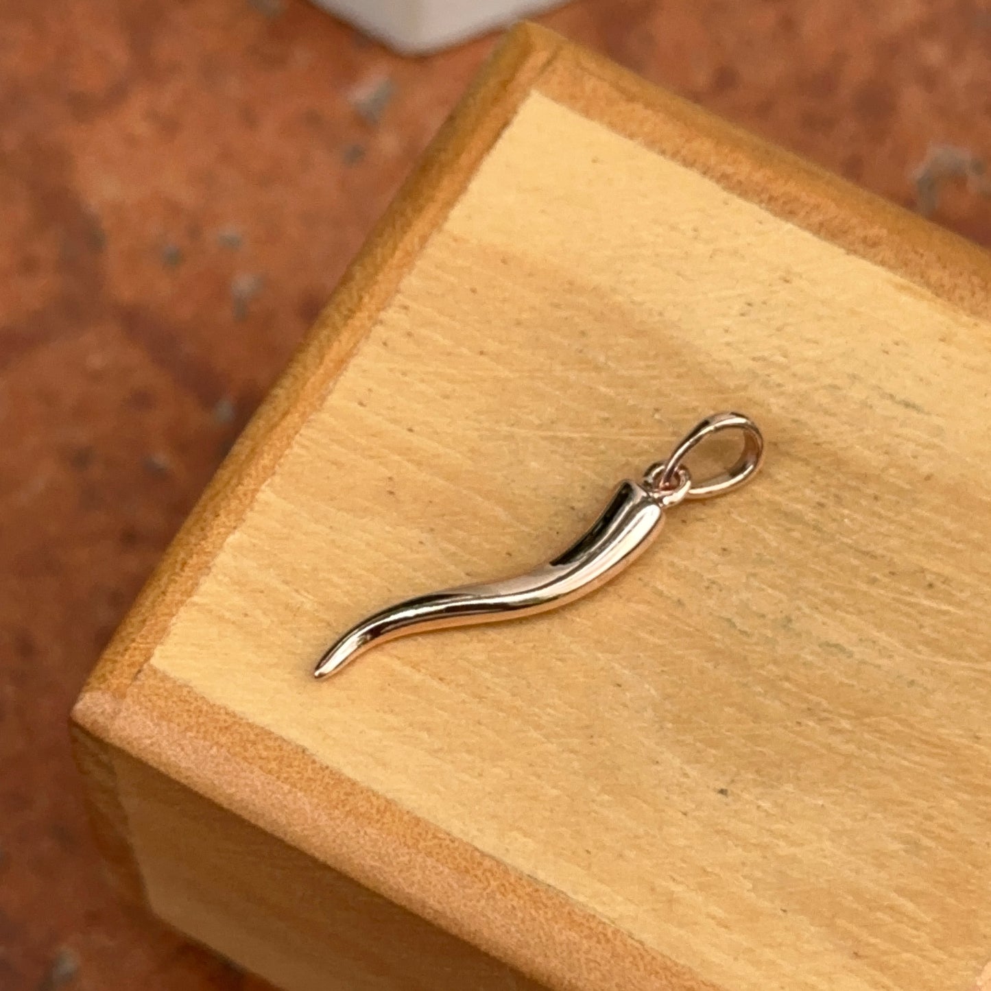 14KT Rose Gold Solid "Cornicello" Corno Italian Horn Pendant Charm 26mm
