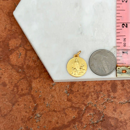 14KT Yellow Gold Our Lady of Fatima Round Matte Medal Pendant 18mm