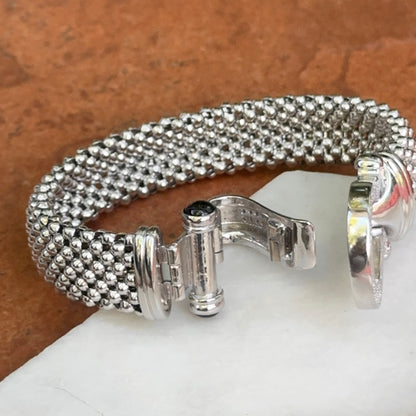 Sterling Silver Mesh Popcorn Horse Bit Diamond + Onyx Bracelet