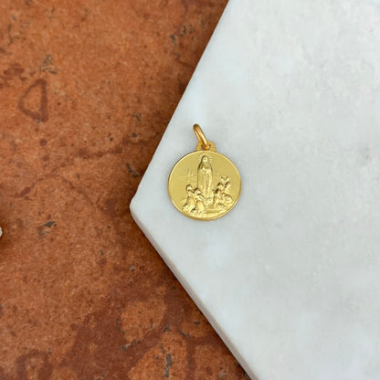 14KT Yellow Gold Our Lady of Fatima Round Matte Medal Pendant 18mm