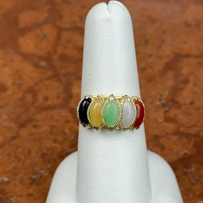 Estate 14KT Yellow Gold Multi Color Marquise Jade Pyramid Ring