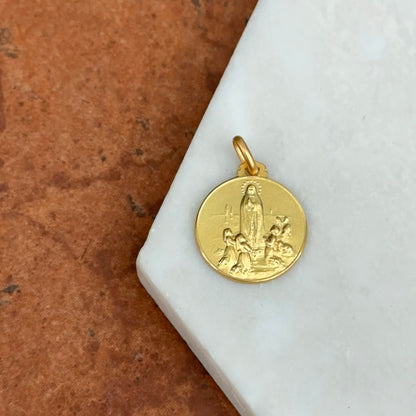 14KT Yellow Gold Our Lady of Fatima Round Matte Medal Pendant 18mm