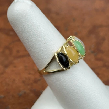 Estate 14KT Yellow Gold Multi Color Marquise Jade Pyramid Ring