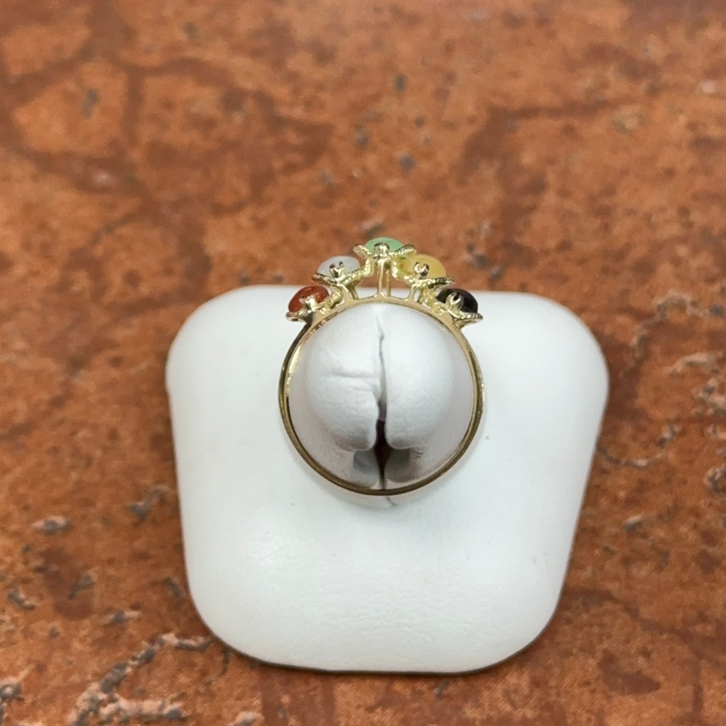 Estate 14KT Yellow Gold Multi Color Marquise Jade Pyramid Ring