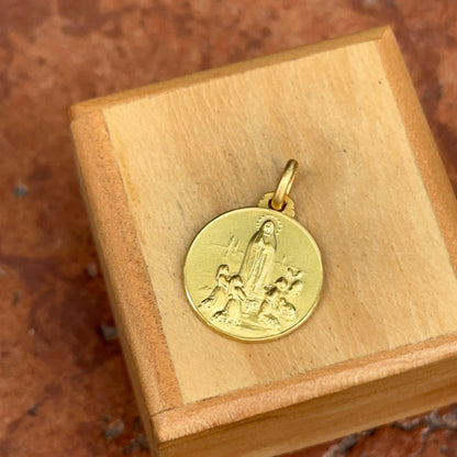 14KT Yellow Gold Our Lady of Fatima Round Matte Medal Pendant 18mm