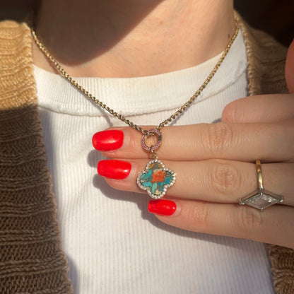 14KT Yellow Gold Pave Ruby Round Pendant Hanger/ Lock / Connecter