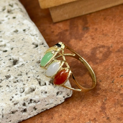 Estate 14KT Yellow Gold Multi Color Marquise Jade Pyramid Ring