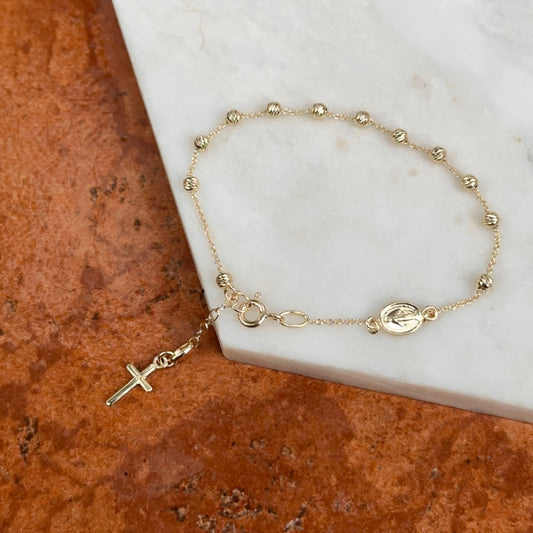 14KT Yellow Gold Diamond-Cut Miraculous Medal Bracelet